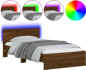vidaXL Cadru de pat cu tăblie și lumini LED, stejar maro, 100x200 cm