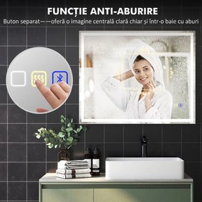 HOMCOM Oglindă Baie Bluetooth LED Antiabur Tactil | Aosom Romania