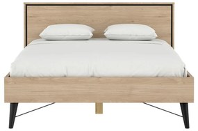 Pat matrimonial în culoare naturală cu aspect de lemn de stejar cu somieră 140x200 cm Ry – Tvilum