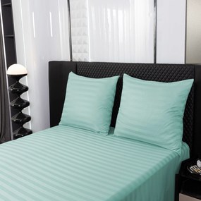 Lenjerie de pat hoteliera din microfibra JASMINE menta - dunga 2 cm Dimensiunile lenjeriei: 70 x 90 cm | 140 x 220 cm