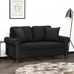Canapea cu 2 locuri cu pernute, negru, 120 cm, catifea