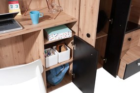 Pat pentru copii combinat 90 cm Sami 14 (Stejar artisan + negru mat + mânere albe). 1085820