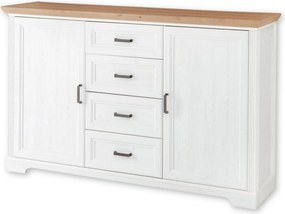 Comoda JASMIN, alb/stejar artisan, PAL, cu 2 usi si 4 sertare, 165x41x