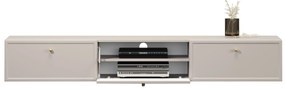 Comodă TV suspendată Lorini 200 cm cu sertare - culoare cașmir / mânere aurii