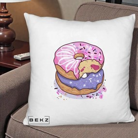 Perna Decorativa Donuts Roz si Mov, 40x40 cm, Alb Pufos, Husa Detasabila, Perna Inclusa, BEKZ®