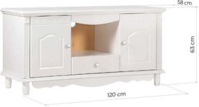 Comodă TV lemn masiv alb Elizabeth, 120 × 58 × 63 cm