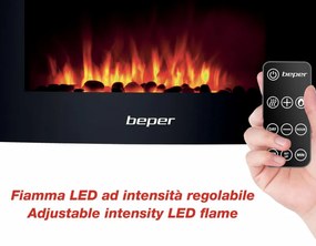 Semineu electric Beper RI.503, 2000W, 5 setari, Flacara 3D, Montare pe perete, Temporizator saptamanal, Telecomanda, Negru