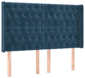 3119974 vidaXL Tăblie pat cu urechi albastru închis 163x16x118/128 cm catifea
