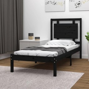 3105499 vidaXL Cadru de pat mic single, negru, 75x190 cm, lemn masiv