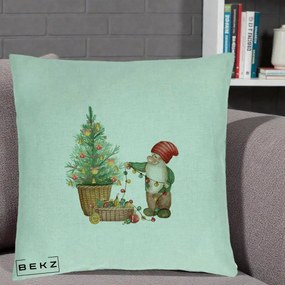 Perna Decorativa Pitic de Craciun cu Brad, 40x40 cm, Verde Menta, Husa Detasabila, Perna Inclusa, BEKZ®