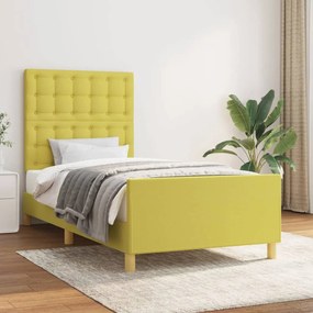 Cadru de pat cu tablie, verde, 90x190 cm, textil Verde, 90 x 190 cm, Nasturi de tapiterie