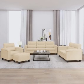 vidaXL Set de canapele cu perne, 4 piese, crem, microfibră