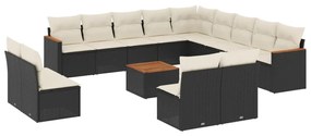 3226490 vidaXL Set mobilier de grădină cu perne, 14 piese, negru, poliratan