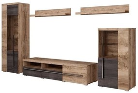 Mobilă pentru sufragerie Austin AD103Nuca, Stejar inchis, Părți separate, Cu comodă tv, Sticlă, PAL laminat, 160x270x40cm, 101 kg