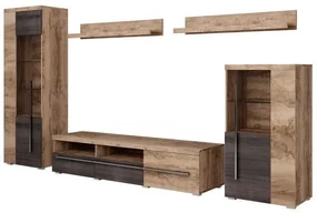 Mobilă pentru sufragerie Austin AD103Nuca, Stejar inchis, Părți separate, Cu comodă tv, Sticlă, PAL laminat, 160x270x40cm, 101 kg