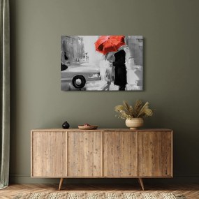 Tablou - Cuplu în dragoste sub o umbrelă, roșu (90x60 cm)