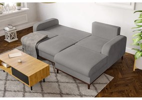 Colțar gri deschis cu tapițerie din catifea reiată (cu colț pe partea dreaptă) Beata – Ropez