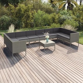 3094634 vidaXL Set mobilier de grădină cu perne, 11 piese, gri, poliratan