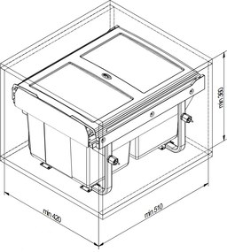 Cos gunoi incorporabil GTV Practi Eco, colectare selectiva, pentru corp de 450 mm, gri antracit, 2 x 15 l Gri antracit, Plastic, L:420 mm; A:510 mm;