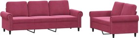 vidaXL Set canapele cu perne, 2 piese, roșu vin, catifea