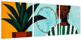 Tablou - Femeie cu floare (cu ceas) (90x30 cm)