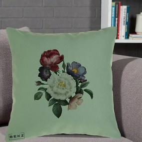 Perna Decorativa Buchet Trandafiri Bujori Botanical, 40x40 cm, Verde, Husa Detasabila, Perna Inclusa, BEKZ®