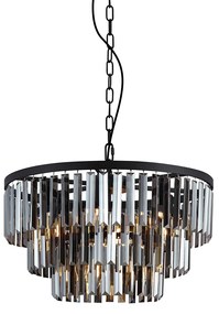 Candelabru modern negru cu sticlă fumurie, 9 lumini - Amel
