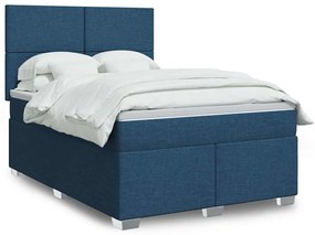 vidaXL Pat box spring cu saltea, albastru, 140x200 cm, textil