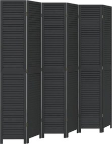 vidaXL Paravan de cameră cu 6 panouri, negru, lemn masiv paulownia