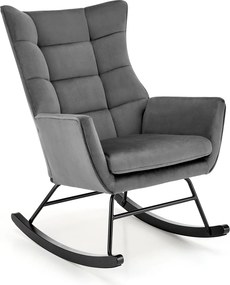 Scaun balansoar tapitat BAZALTO, gri/negru, stofa catifelata/lemn, 70x