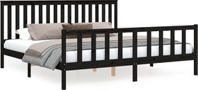 vidaXL Cadru pat cu tăblie 200x200 cm, negru, lemn masiv de pin