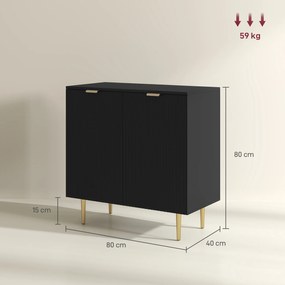 HOMCOM Bufet de bucătărie mobilier de depozitare cu 2 uși poliță reglabilă picioare metalice ridicate 80 x 40 x 80 cm negru | Aosom Romania