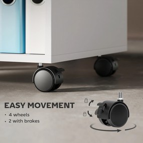 HOMCOM Dulap pentru Imprimantă cu Roți și 2 Rafturi 40x35x55.5 cm, Alb | Aosom Romania