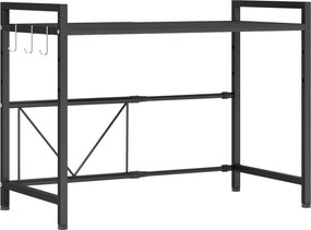 HOMCOM Suport extensibil pentru cuptor cu microunde pe 2 niveluri cu 3 cârlige, din metal, negru | Aosom Romania