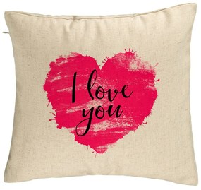 Perna Decorativa, Model I Love You, 40x40 cm, Bej, Husa Detasabila, Burduf