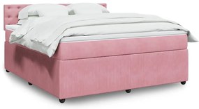 vidaXL Pat box spring cu saltea, roz, 180x200 cm, catifea