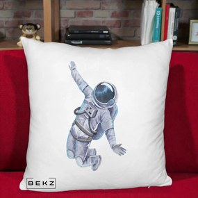 Perna Decorativa Astronaut Acuarela Zbor, 40x40 cm, Alb Pufos, Husa Detasabila, Perna Inclusa, BEKZ®