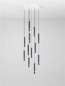 Lustra cu 12 Pendule tub subtire aluminiu negru si alabastru LED NOEMI