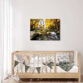 Tablou pe sticlă - Cascade în peisaj de toamnă, galben (70x50 cm)
