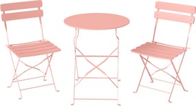 Outsunny Set bistro de grădină 3 piese Masă și 2 scaune pliante cu lamele Dublă protecție anti-rugină Roz | Aosom Romania