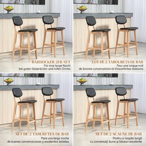 HOMCOM Set 2 Taburete cu Spătar și Tapițerie din Piele Artificială, Taburete Înalte din Lemn, 42x47x92 cm, Negru | Aosom Romania