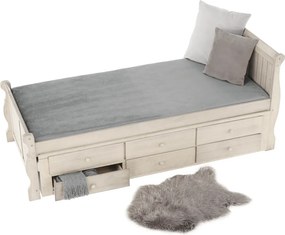 Pat cu pat suplimentar, alb antic, 90x200, ANTIKO