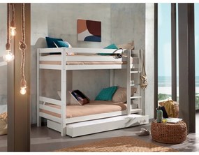 Pat pentru copii alb supraetajat/cu extensie suplimentară din lemn de pin cu spațiu de depozitare 90x200 cm PINO – Vipack