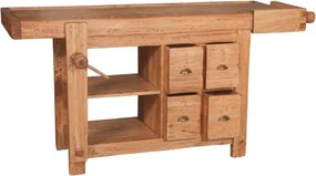 Banc de tamplar, L184 74 H92 cm, 4 sertare, natur antic, lemn masiv