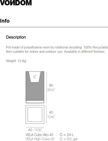 Ghiveci plante, flori design decorativ modern pentru amenajari interioare si exterioare, VELA HIGH CUBE 54049R Vondom