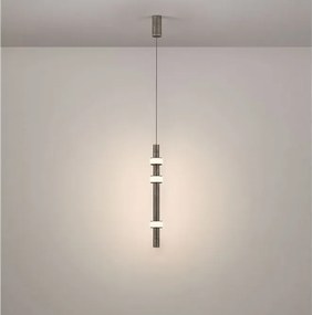 Pendul tub subtire aluminiu gri inchis si alabastru LED MARLOW