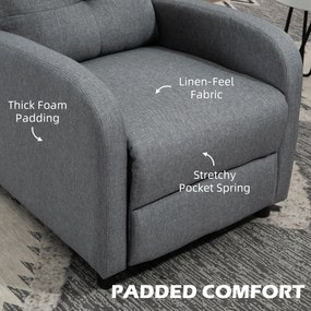 HOMCOM Fotoliu Reclinabil 155° max în Țesătură cu Efect de In Gri cu Suport pentru Picioare, 67x87x98 cm | Aosom Romania