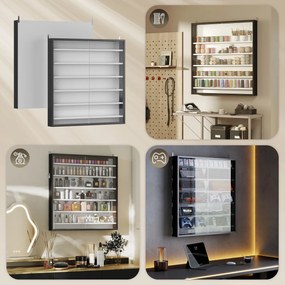 HOMCOM Dulap Tip Vitrină de Expoziție cu Rafturi Reglabile, Montată pe Perete, Negru | Aosom Romania