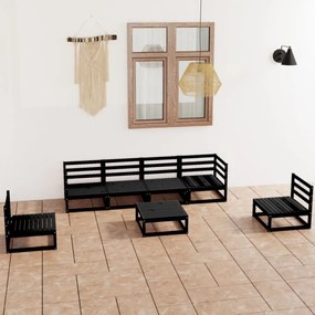 3075408 vidaXL Set mobilier de grădină, 7 piese, negru, lemn masiv de pin