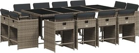 vidaXL Set mobilier de grădină cu perne, 13 piese, gri, poliratan